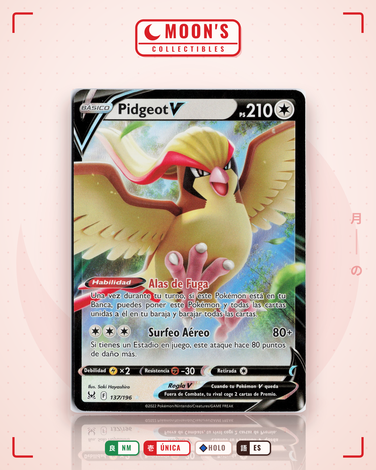 Carta Pokémon Pidgeot V · Lost Origin #137/196 (NM) — pieza única en Moon's Collectibles México