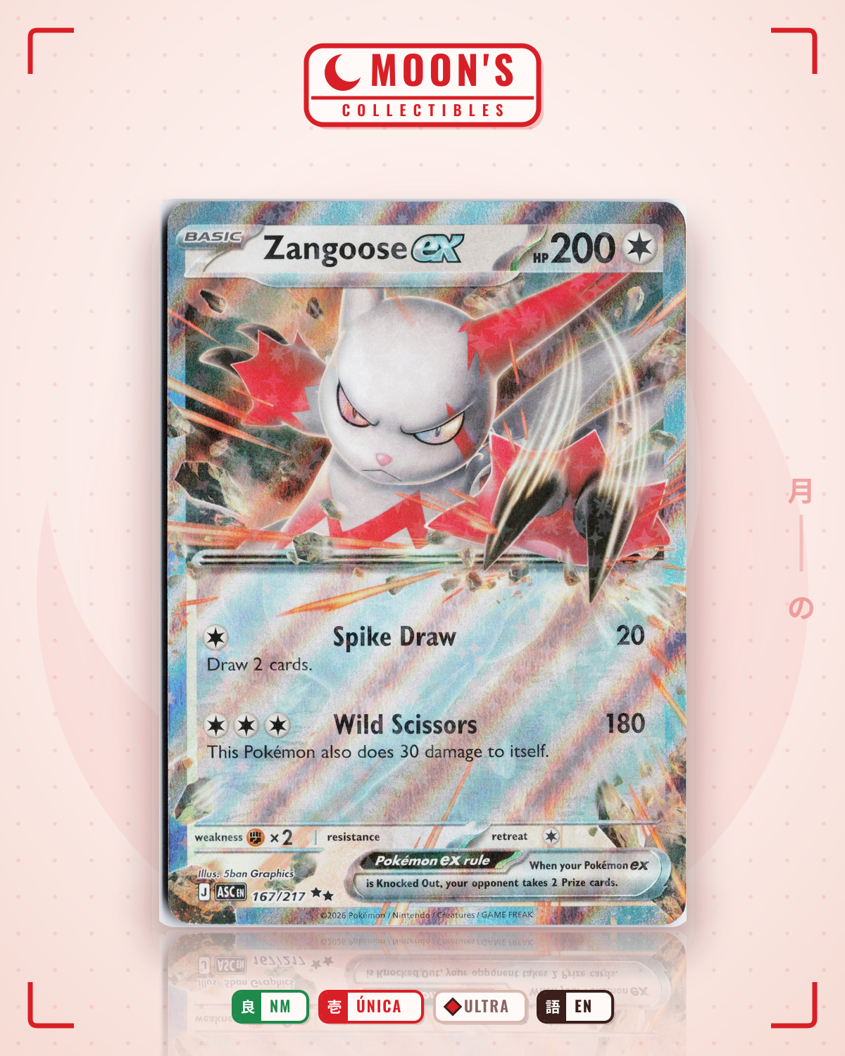 Carta Pokémon Zangoose ex · Ascended Heroes #167/217 (NM) — pieza única en Moon's Collectibles México