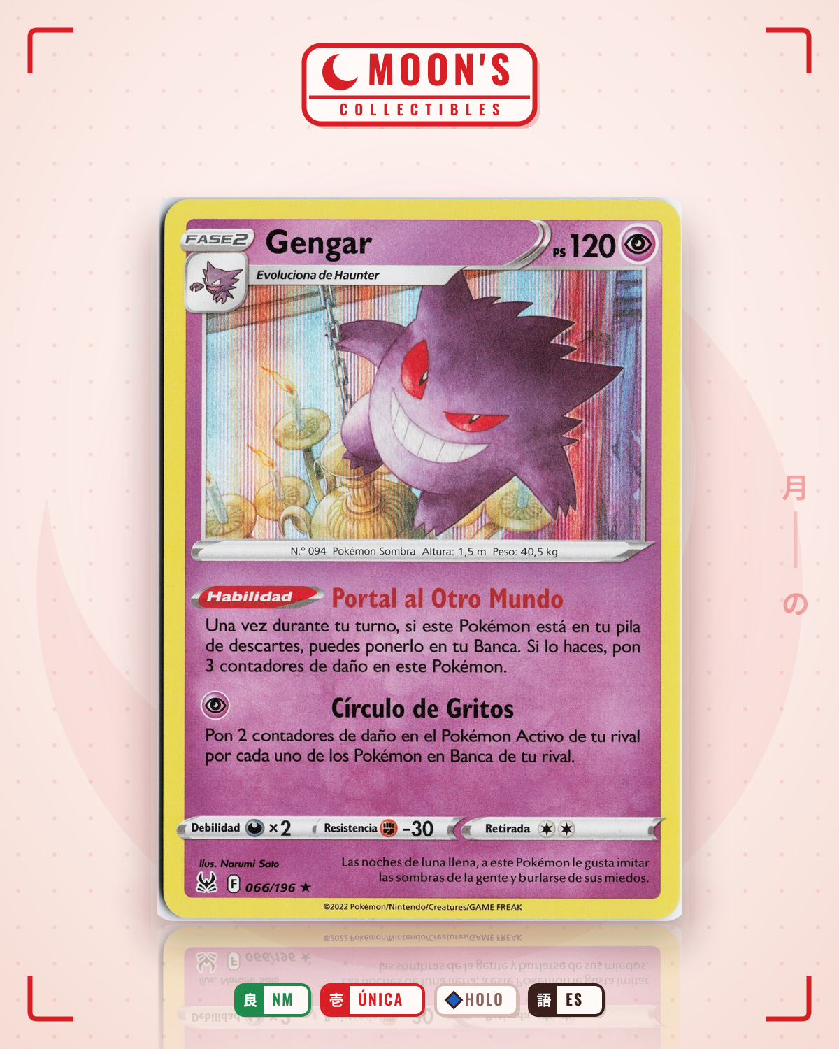 Carta Pokémon Gengar · Lost Origin #066/196 (NM) — pieza única en Moon's Collectibles México
