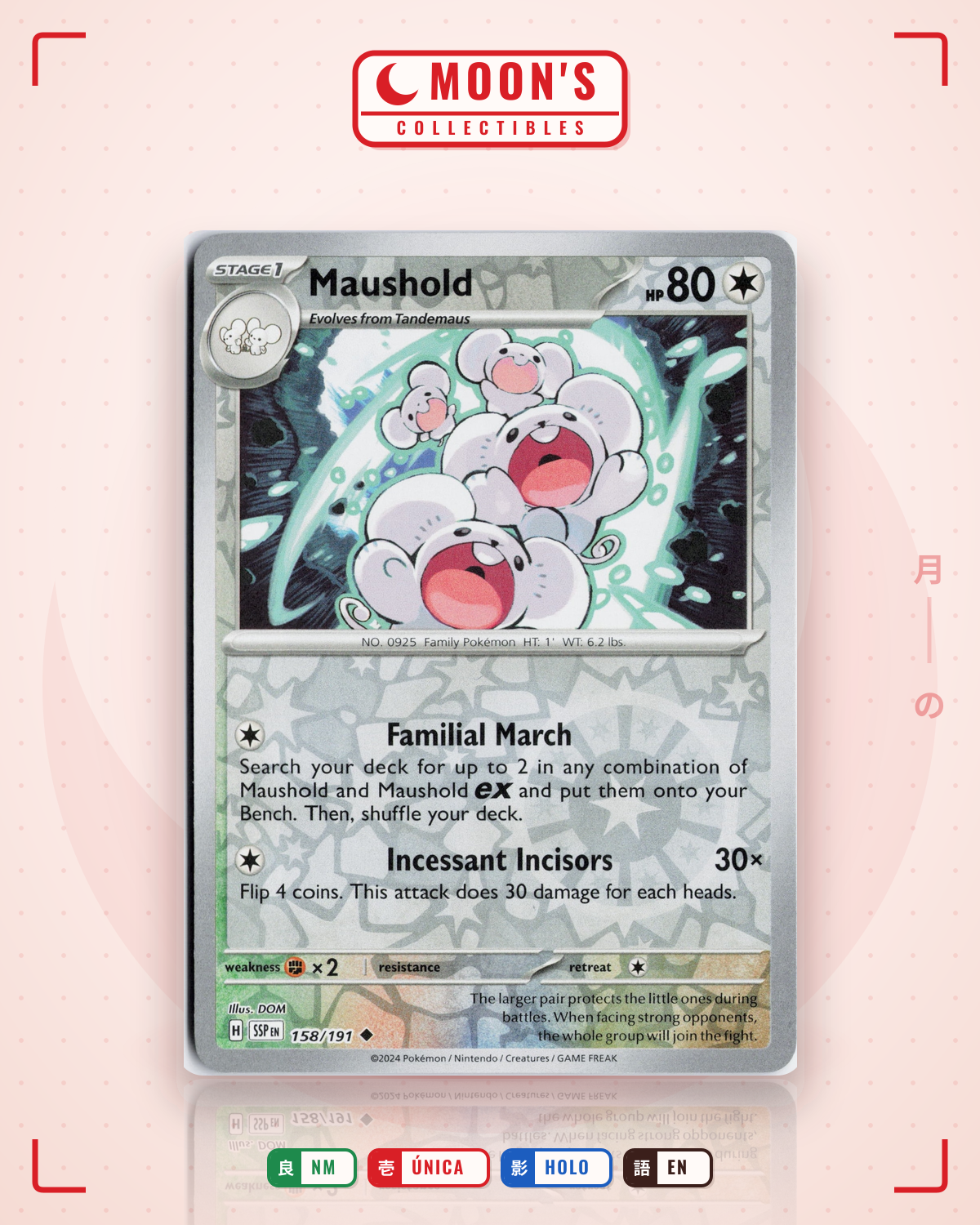 Carta Pokémon Maushold · Surging Sparks #158/191 (NM) — pieza única en Moon's Collectibles México