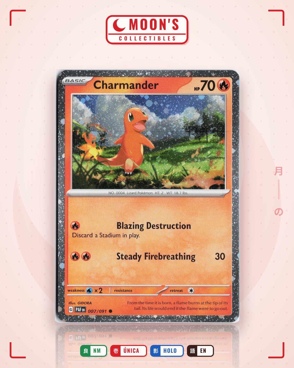 Carta Pokémon Charmander · Paldean Fates #007/091 (NM) — pieza única en Moon's Collectibles México