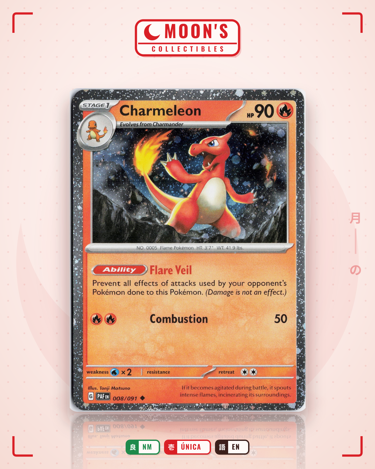 Carta Pokémon Charmeleon · Paldean Fates #008/091 (NM) — pieza única en Moon's Collectibles México