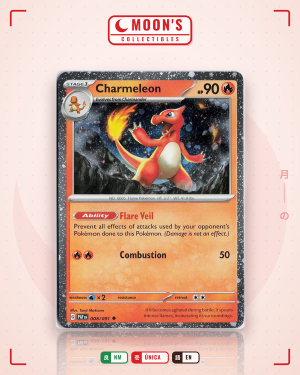 Carta Pokémon Charmeleon · Paldean Fates #008/091 (NM) — pieza única en Moon's Collectibles México