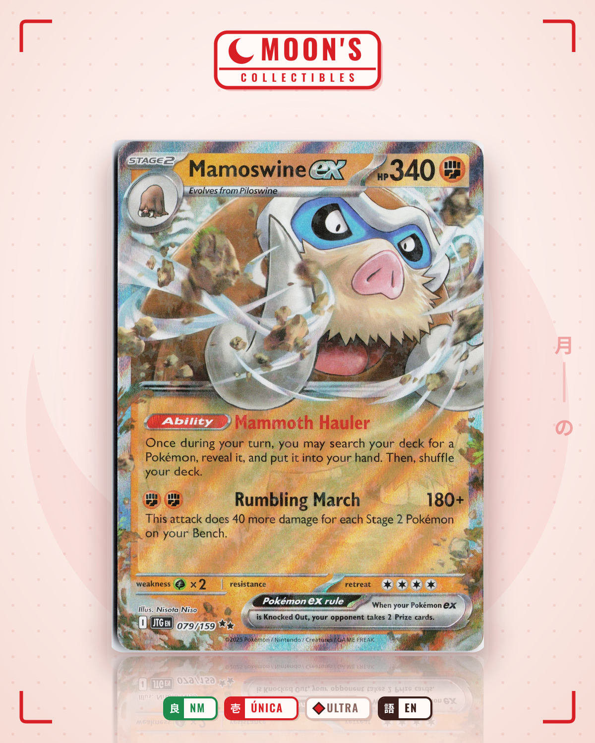 Carta Pokémon Mamoswine ex · Journey Together #079/159 (NM) — pieza única en Moon's Collectibles México