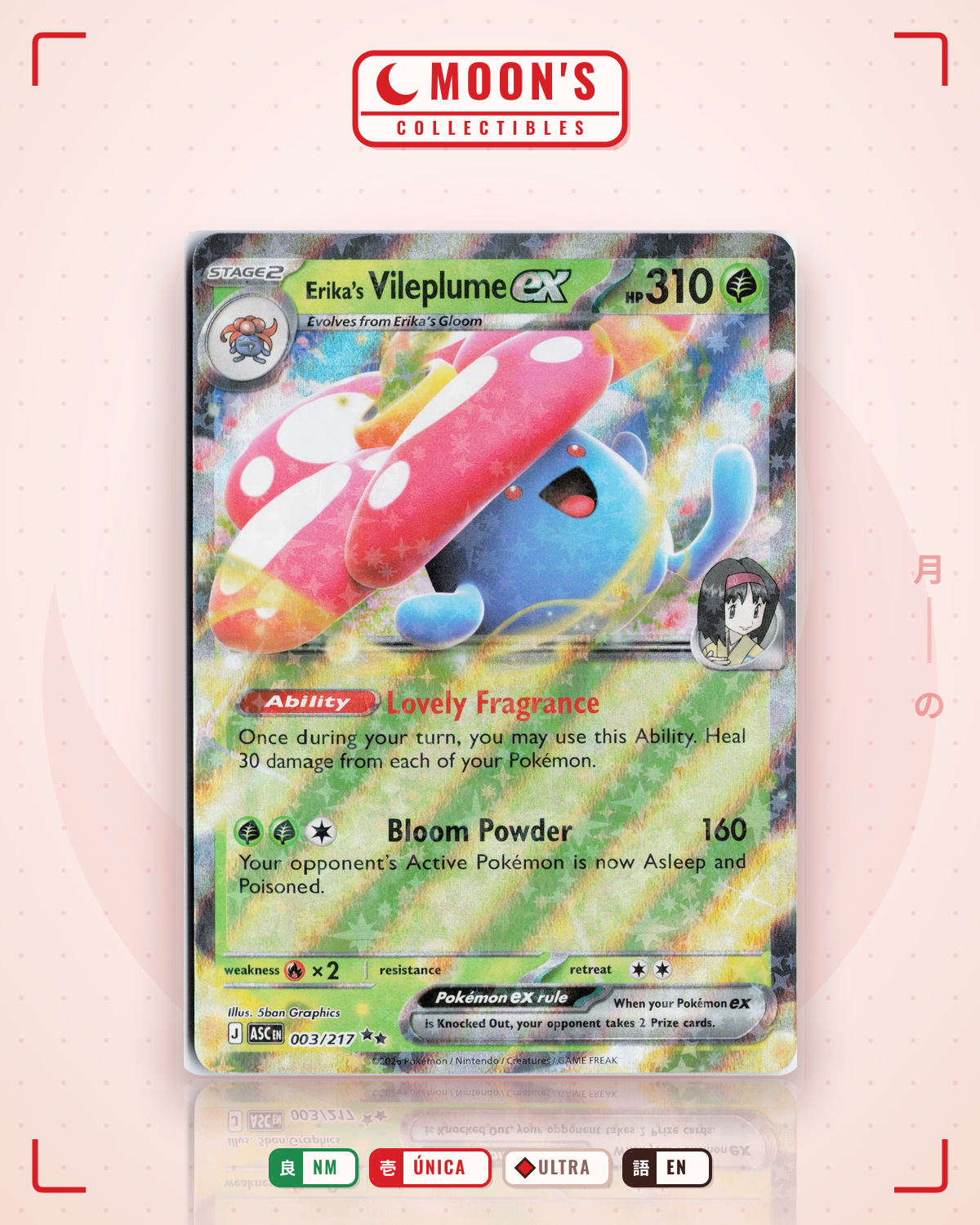 Carta Pokémon Erika's Vileplume ex · Ascended Heroes #003/217 (NM) — pieza única en Moon's Collectibles México