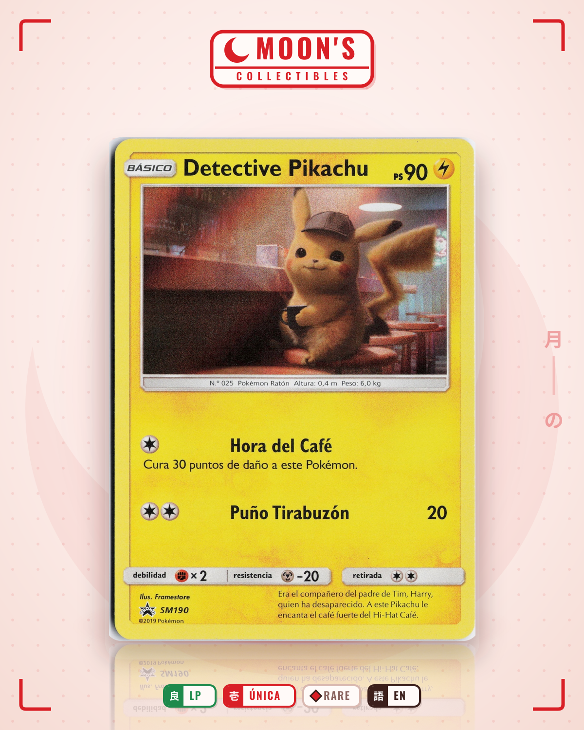 Carta Pokémon Detective Pikachu · SM Black Star Promos #SM190 (LP) — pieza única en Moon's Collectibles México