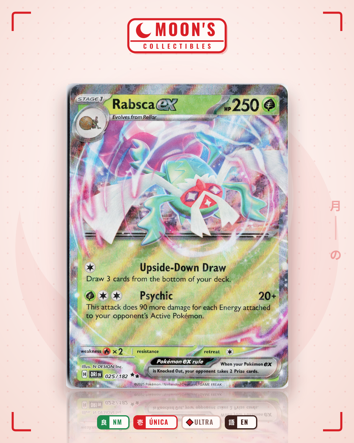 Carta Pokémon Rabsca ex · Destined Rivals #025/182 (NM) — pieza única en Moon's Collectibles México