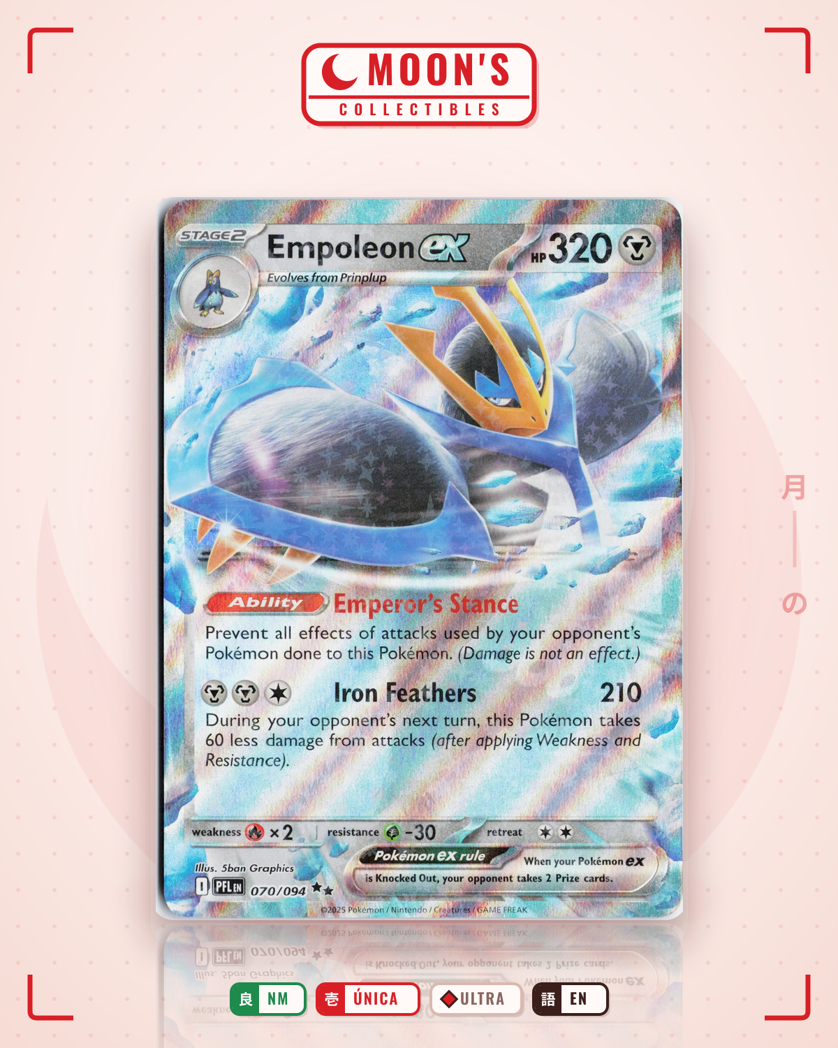 Carta Pokémon Empoleon ex · Phantasmal Flames #070/094 (NM) — pieza única en Moon's Collectibles México