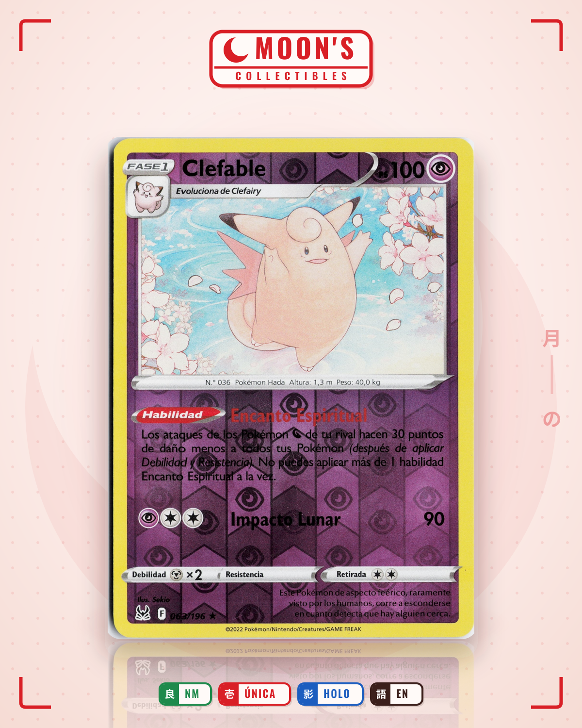 Carta Pokémon Clefable · Lost Origin #063/196 (NM) — pieza única en Moon's Collectibles México