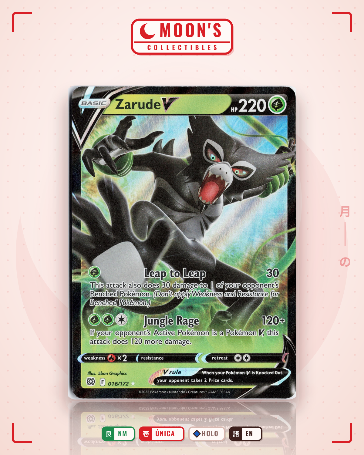 Carta Pokémon Zarude V · Brilliant Stars #016/172 (NM) — pieza única en Moon's Collectibles México