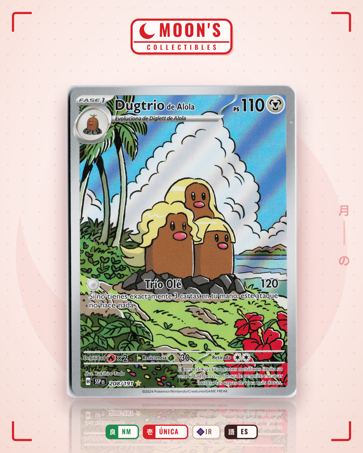Carta Pokémon Alolan Dugtrio · Surging Sparks #208/191 (NM) — pieza única en Moon's Collectibles México