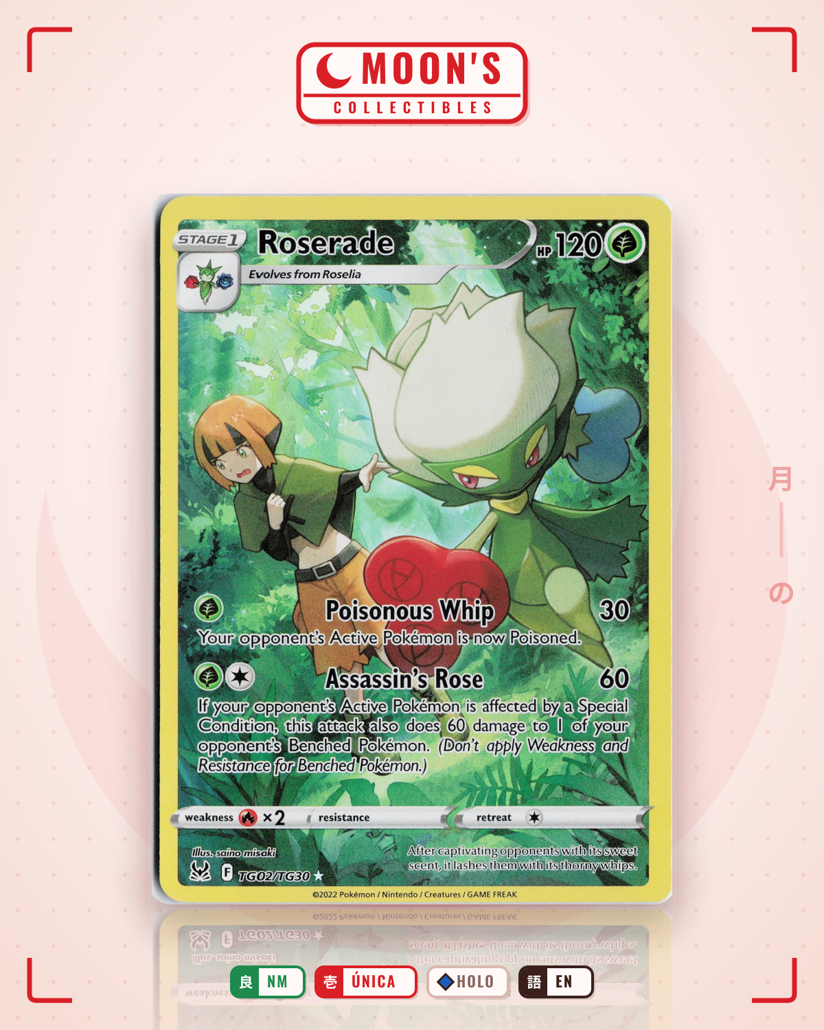 Carta Pokémon Roserade · Lost Origin Trainer Gallery #TG02/TG30 (NM) — pieza única en Moon's Collectibles México