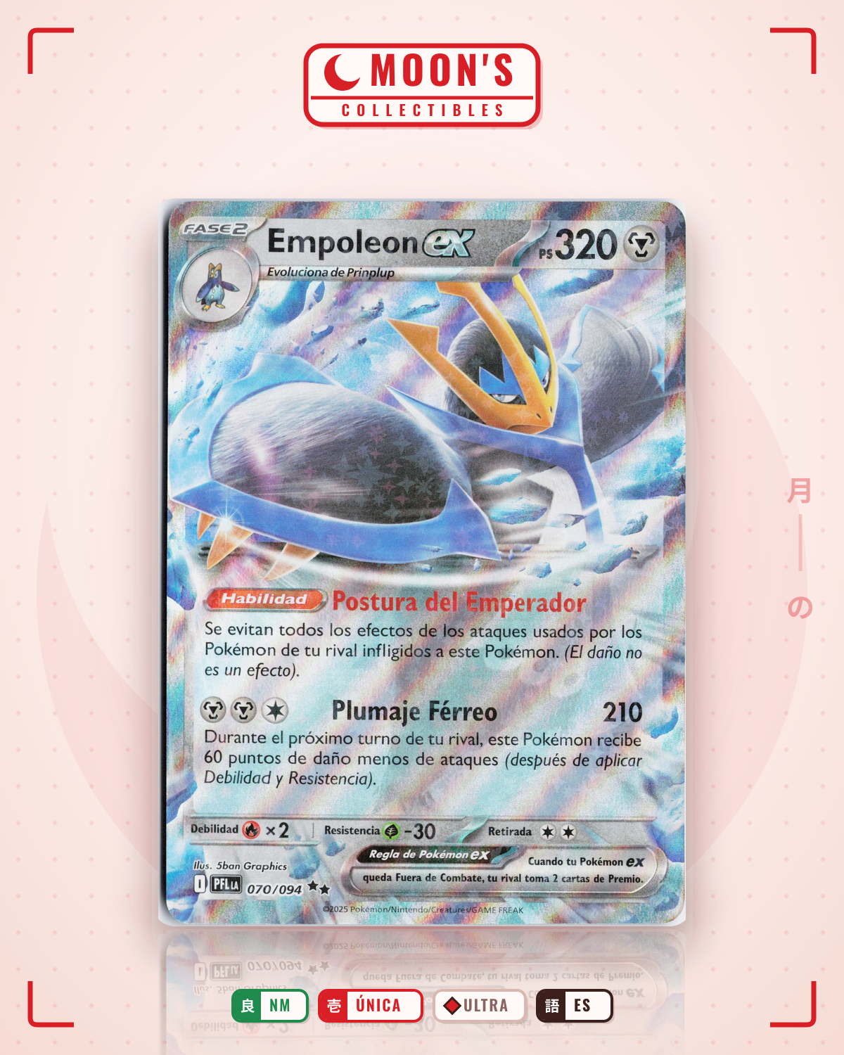Carta Pokémon Empoleon ex · Phantasmal Flames #070/094 (NM) — pieza única en Moon's Collectibles México
