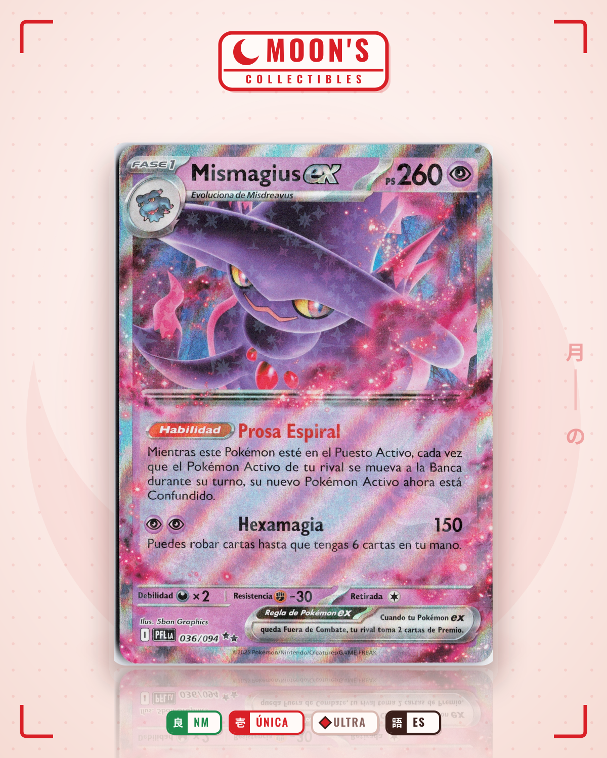 Carta Pokémon Mismagius ex · Phantasmal Flames #036/094 (NM) — pieza única en Moon's Collectibles México