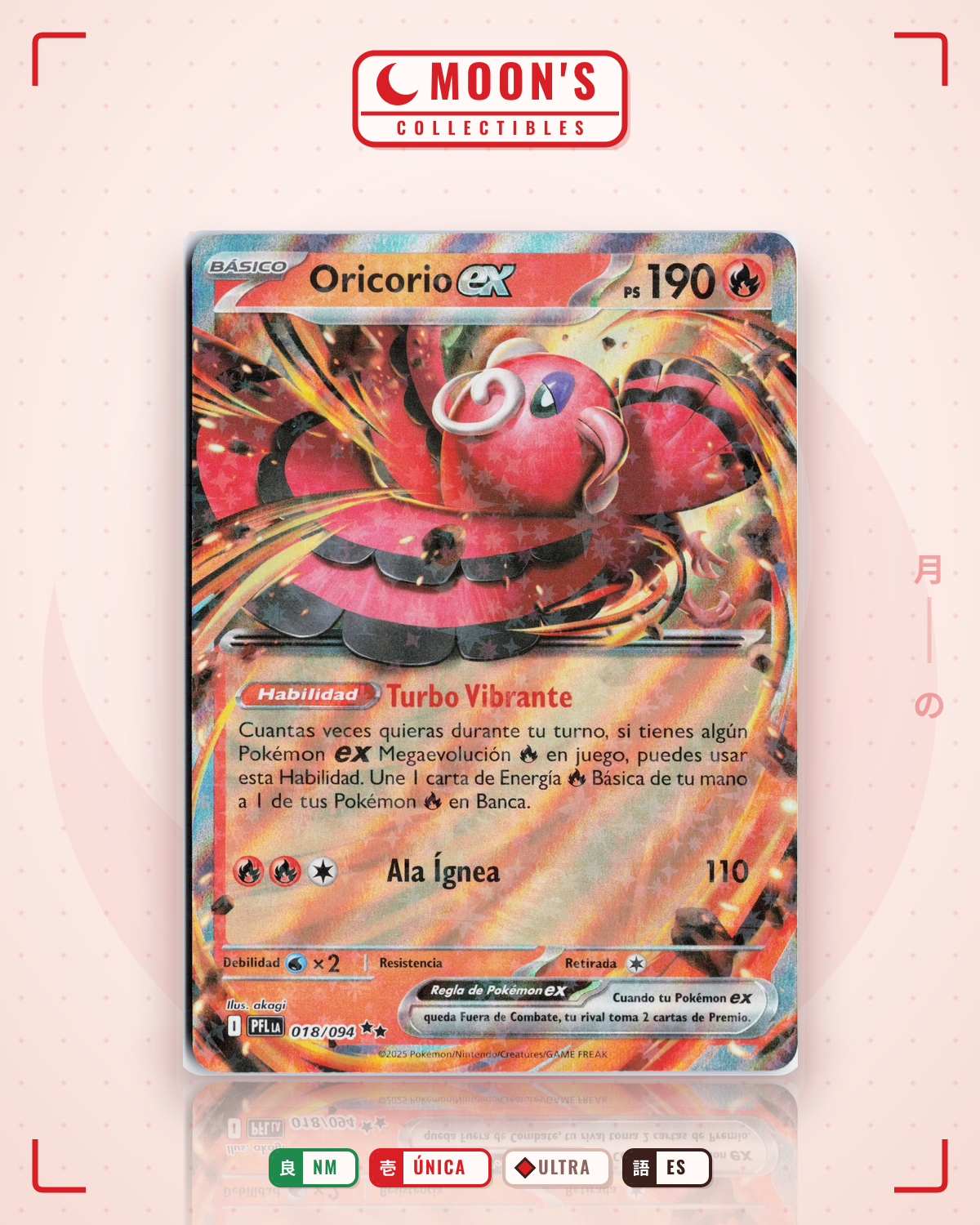Carta Pokémon Oricorio ex · Phantasmal Flames #018/094 (NM) — pieza única en Moon's Collectibles México