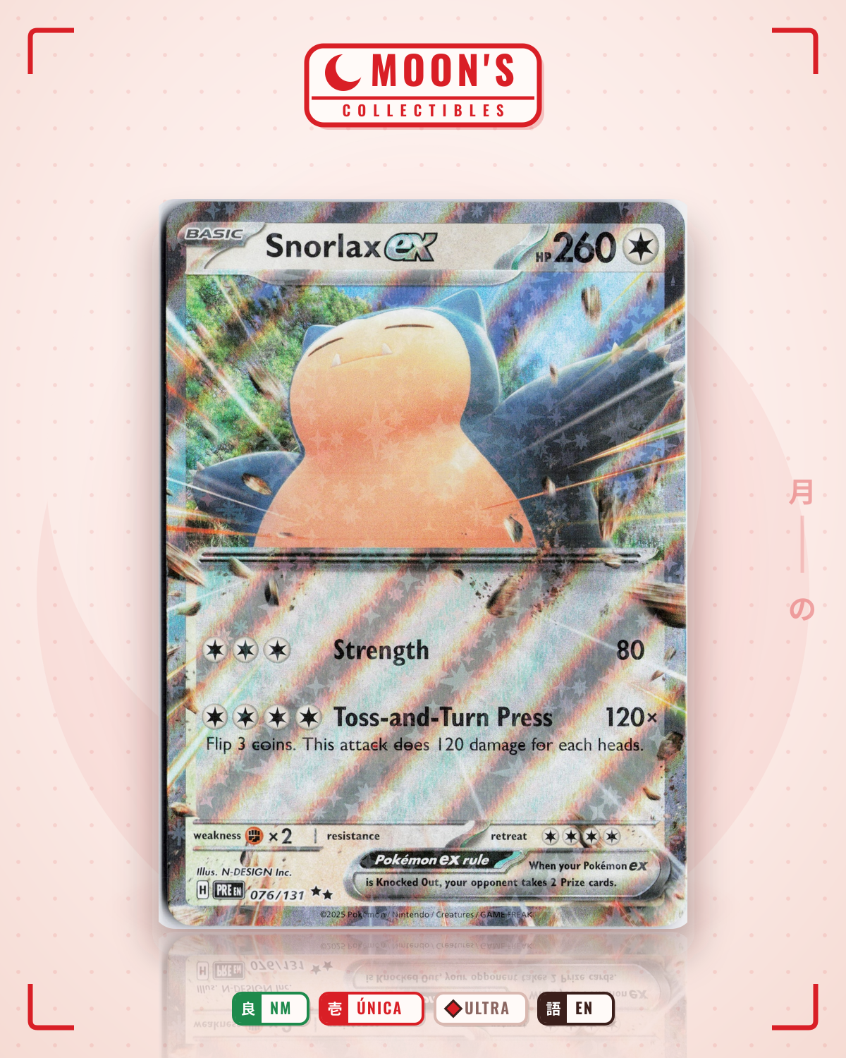 Carta Pokémon Snorlax ex · Prismatic Evolutions #076/131 (NM) — pieza única en Moon's Collectibles México
