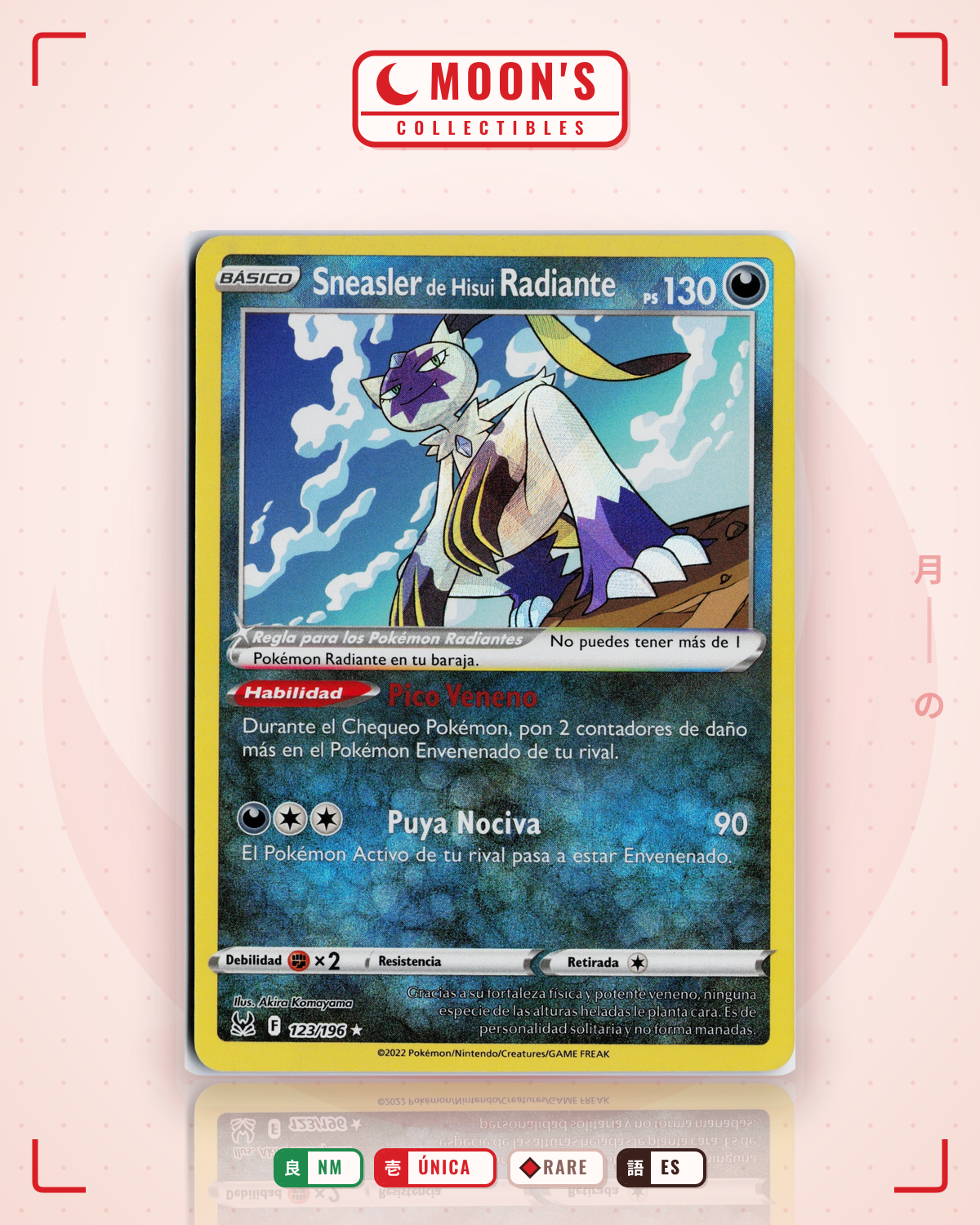 Carta Pokémon Radiant Hisuian Sneasler · Lost Origin #123/196 (NM) — pieza única en Moon's Collectibles México