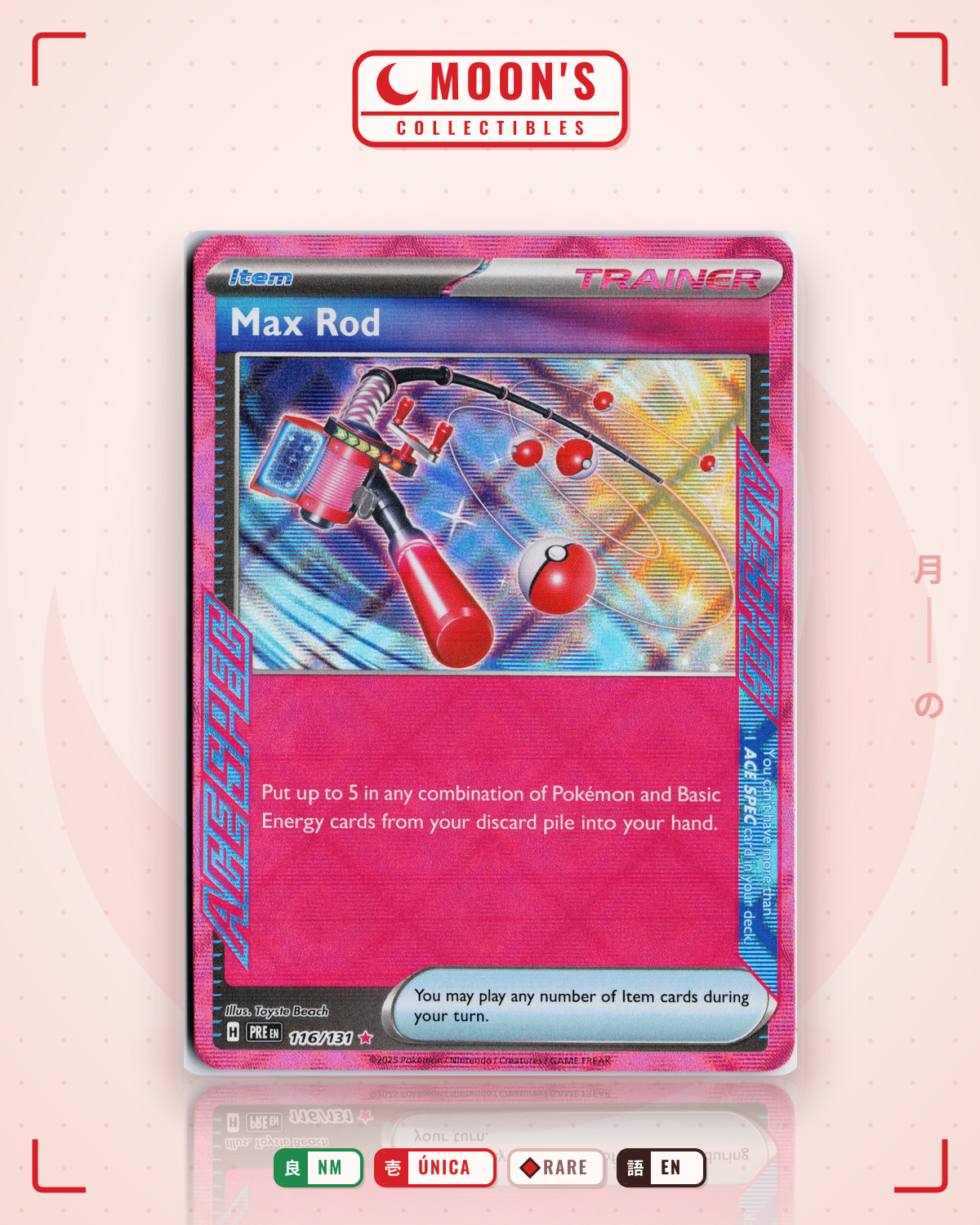 Carta Pokémon Max Rod · Prismatic Evolutions #116/131 (NM) — pieza única en Moon's Collectibles México