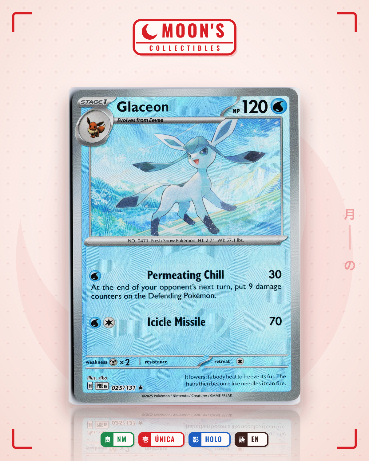 Carta Pokémon Glaceon · Prismatic Evolutions #025/131 (NM) — pieza única en Moon's Collectibles México