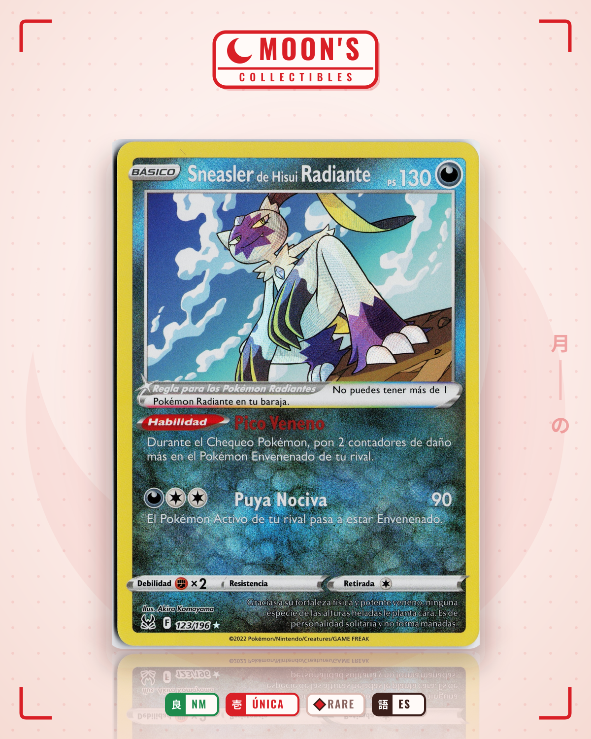Carta Pokémon Radiant Hisuian Sneasler · Lost Origin #123/196 (NM) — pieza única en Moon's Collectibles México