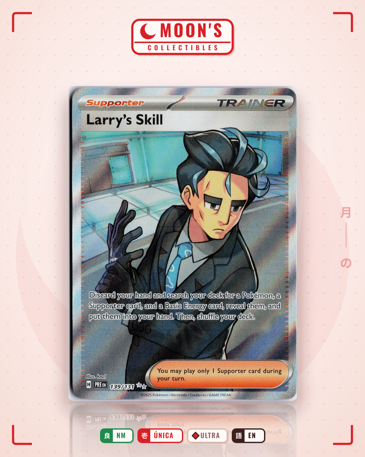 Carta Pokémon Larry's Skill · Prismatic Evolutions #139/131 (NM) — pieza única en Moon's Collectibles México