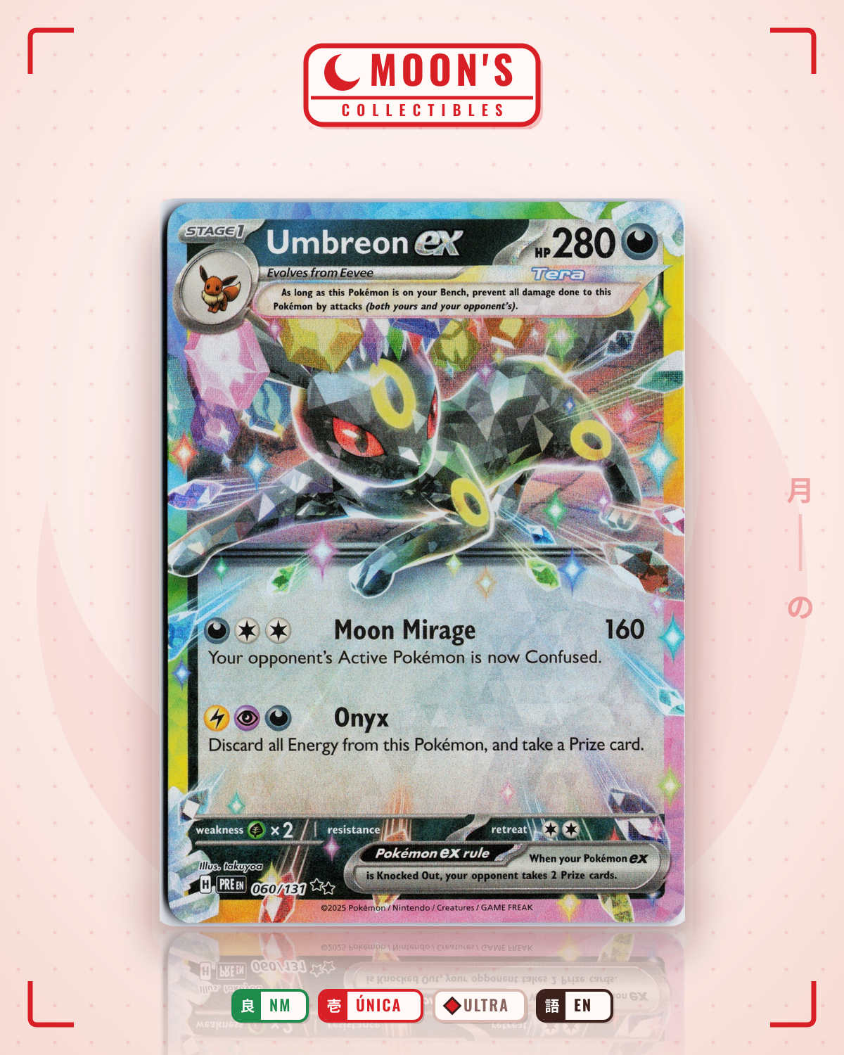 Carta Pokémon Umbreon ex · Prismatic Evolutions #060/131 (NM) — pieza única en Moon's Collectibles México