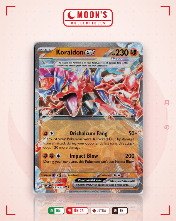 Carta Pokémon Koraidon ex · Ascended Heroes #121/217 (NM) — pieza única en Moon's Collectibles México