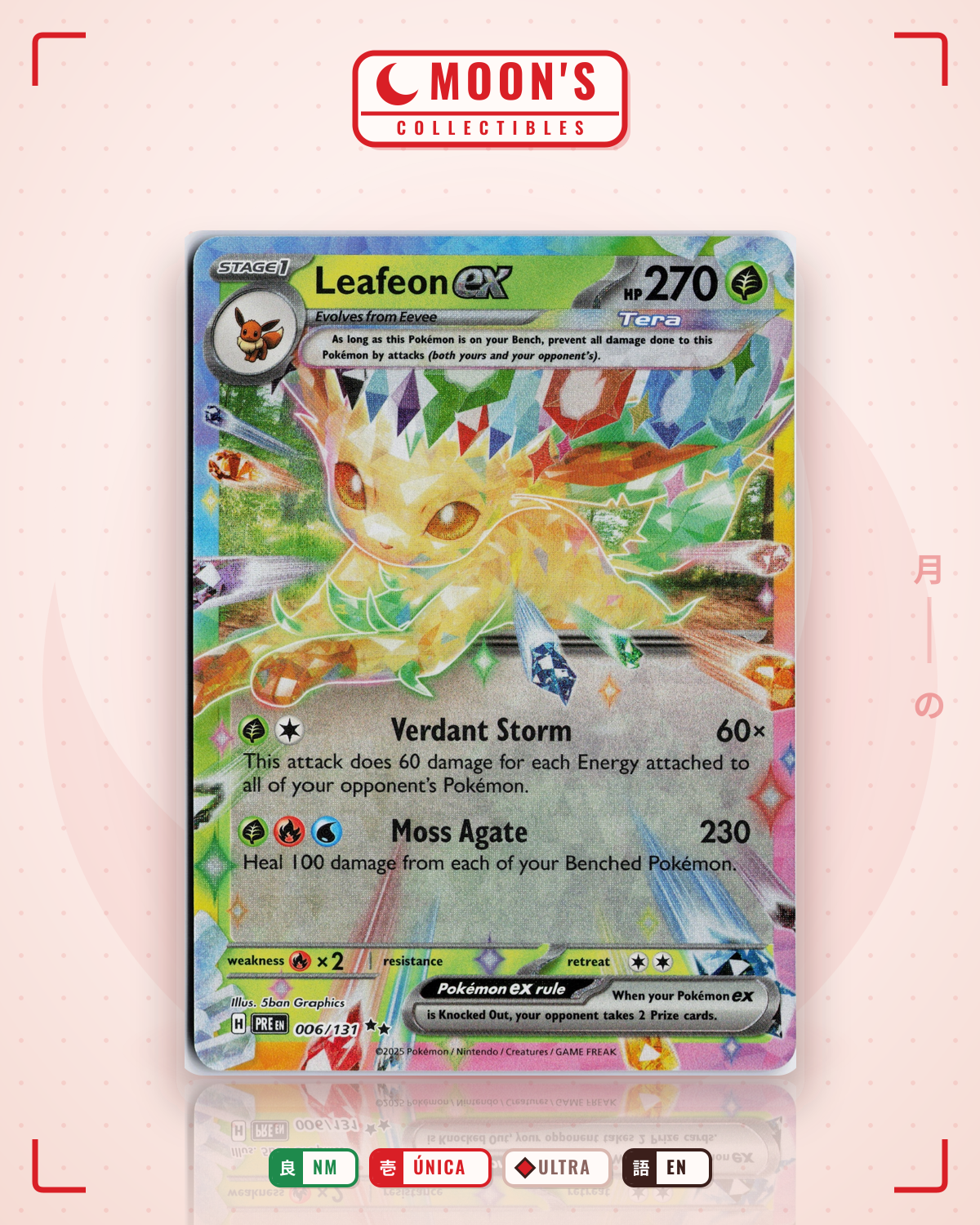 Carta Pokémon Leafeon ex · Prismatic Evolutions #006/131 (NM) — pieza única en Moon's Collectibles México