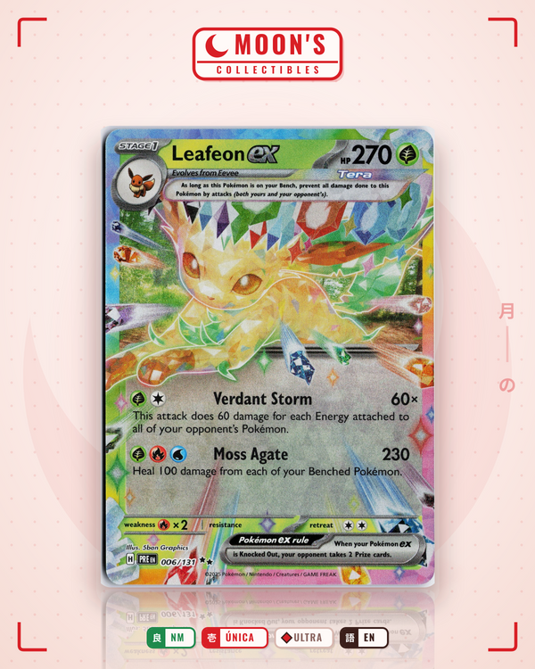 Carta Pokémon Leafeon ex · Prismatic Evolutions #006/131 (NM) — pieza única en Moon's Collectibles México