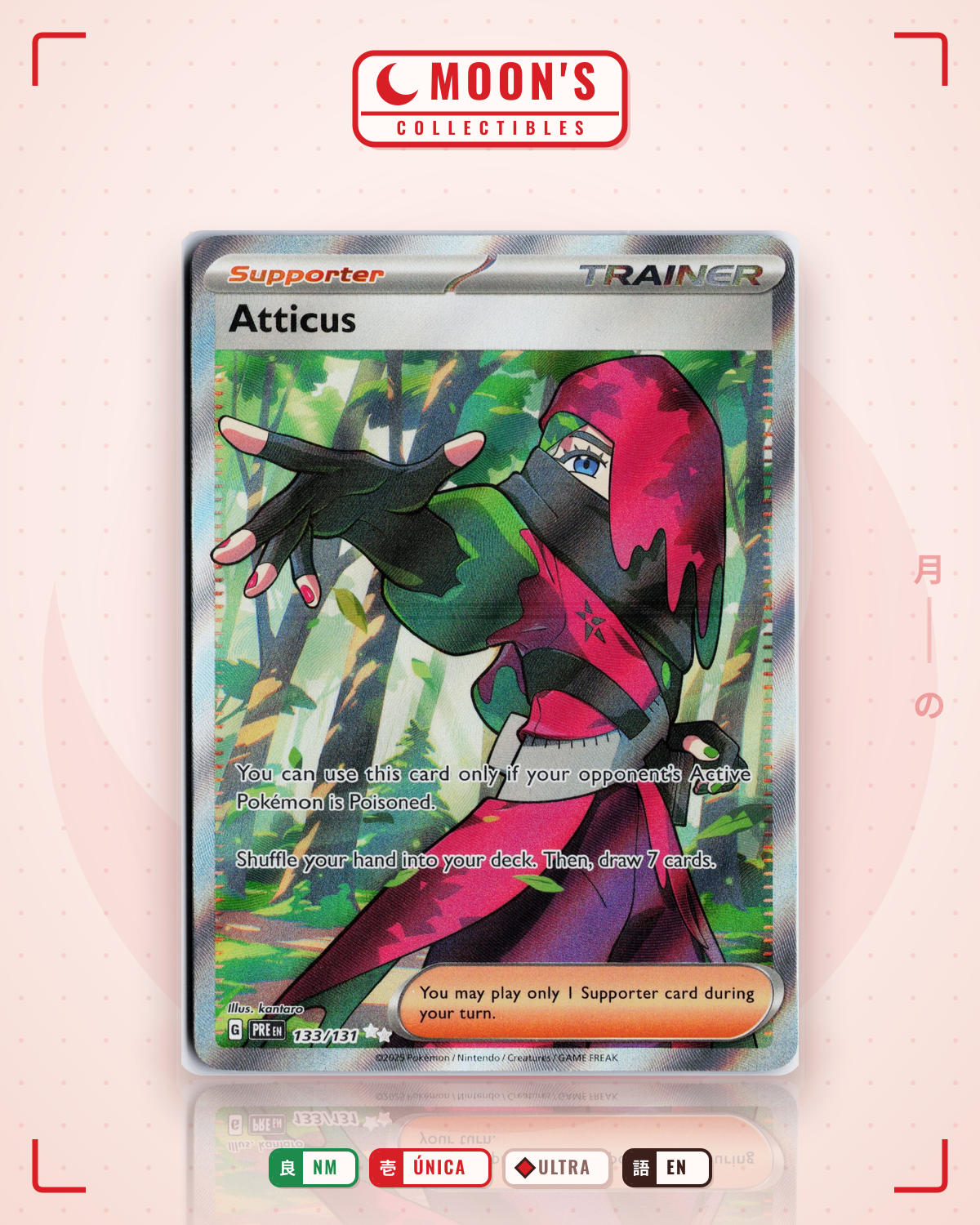 Carta Pokémon Atticus · Prismatic Evolutions #133/131 (NM) — pieza única en Moon's Collectibles México