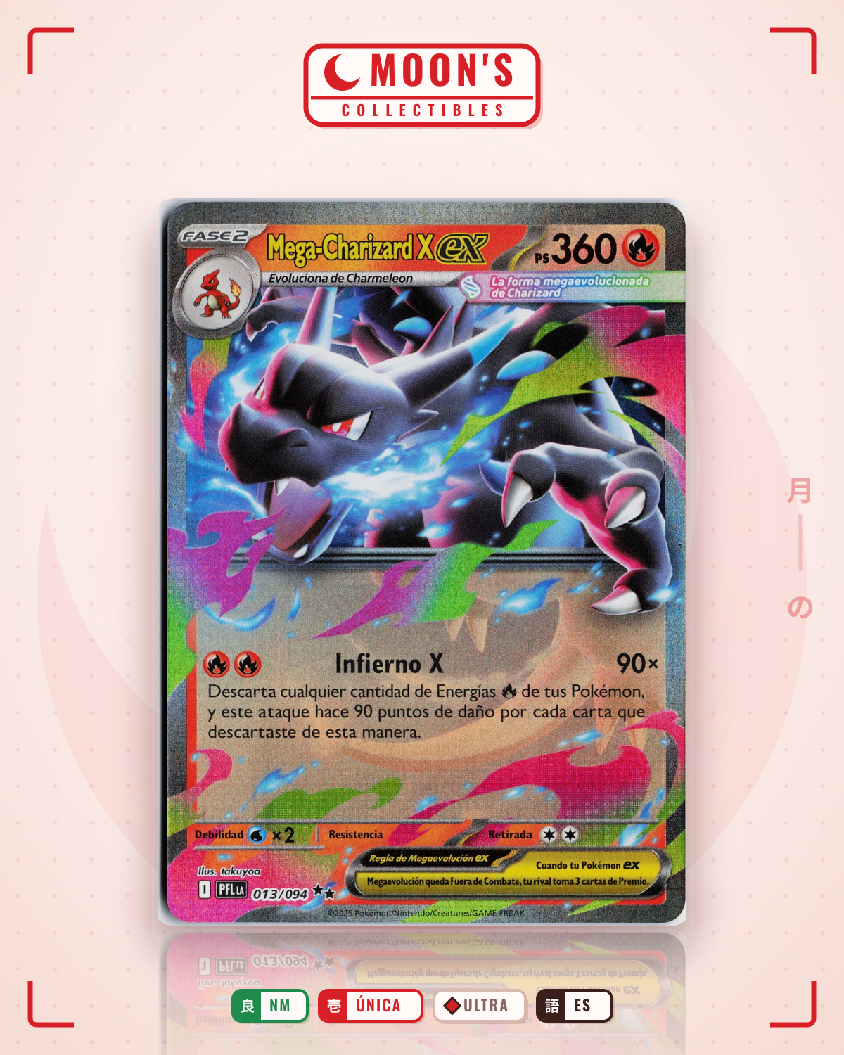 Carta Pokémon Mega Charizard X ex · Phantasmal Flames #013/094 (NM) — pieza única en Moon's Collectibles México
