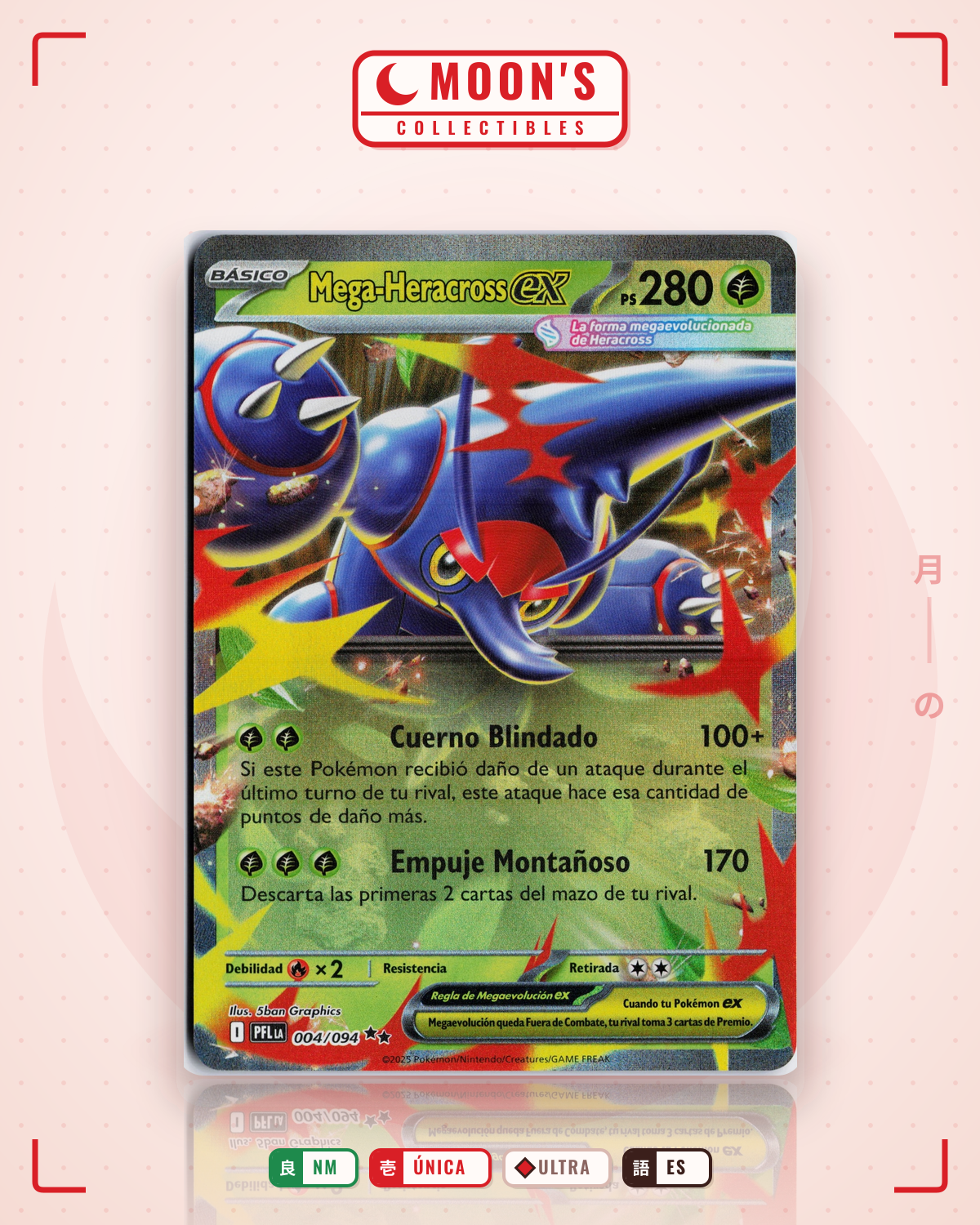 Carta Pokémon Mega Heracross ex · Phantasmal Flames #004/094 (NM) — pieza única en Moon's Collectibles México