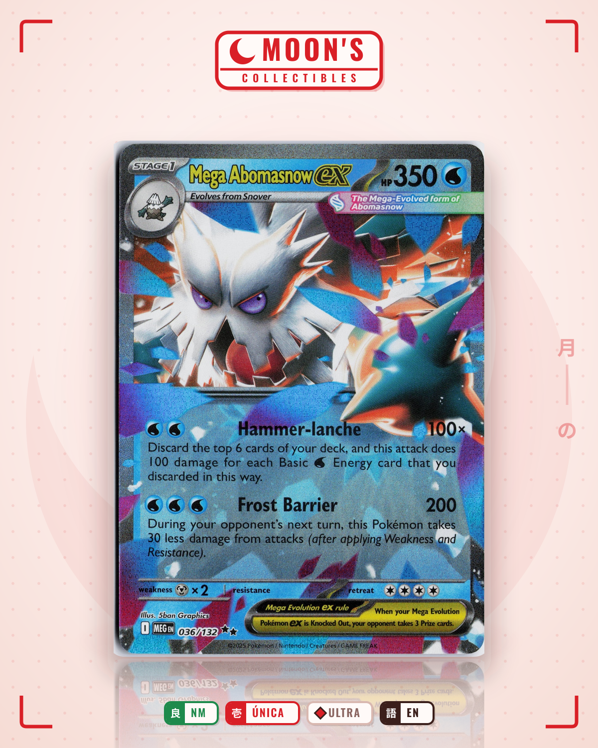 Carta Pokémon Mega Abomasnow ex · Mega Evolution #036/132 (NM) — pieza única en Moon's Collectibles México