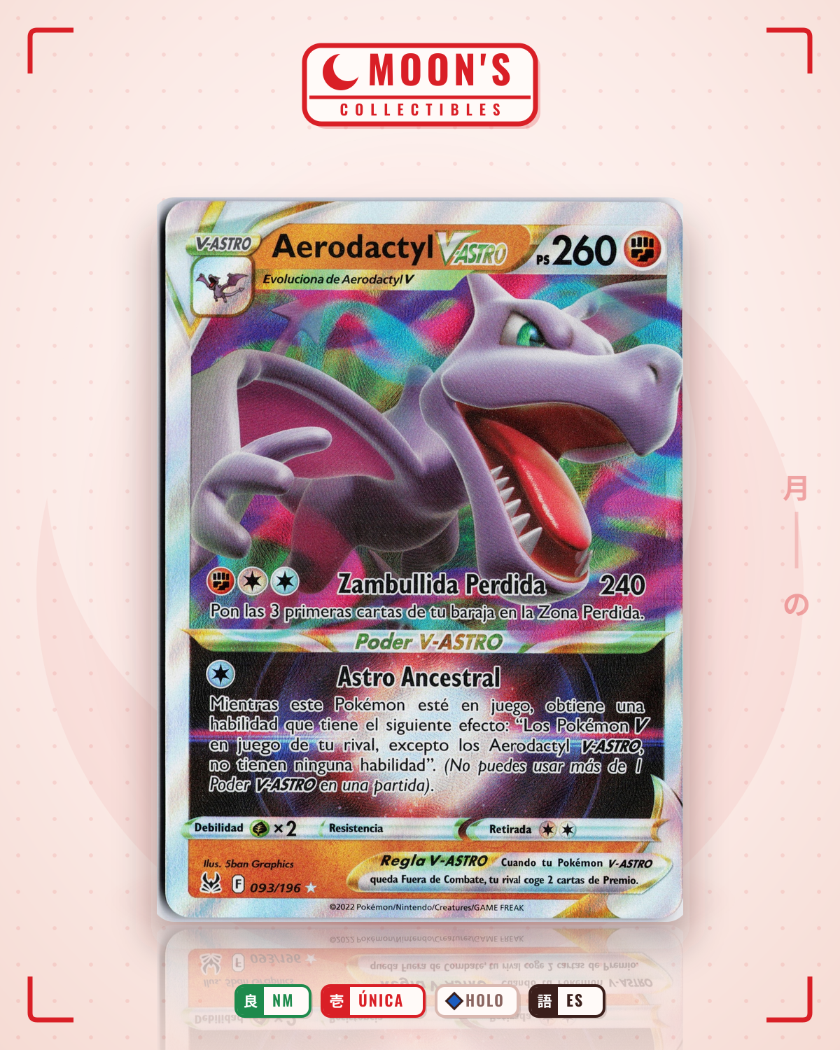 Carta Pokémon Aerodactyl VSTAR · Lost Origin #093/196 (NM) — pieza única en Moon's Collectibles México