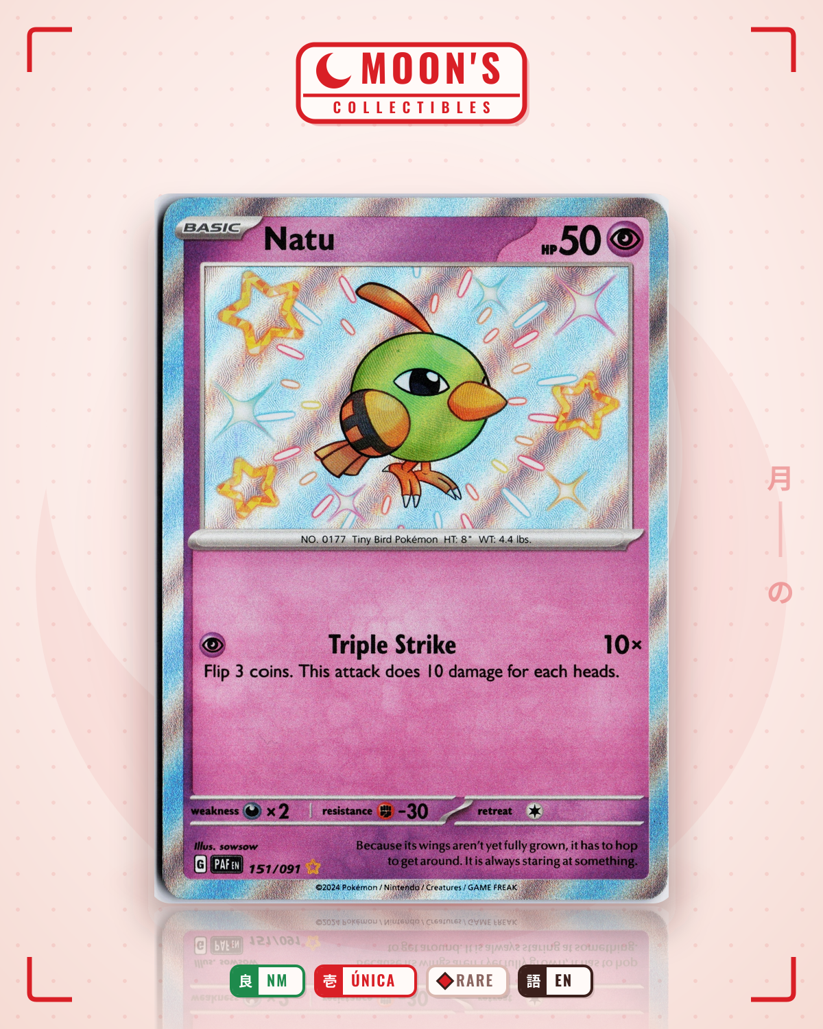Carta Pokémon Natu · Paldean Fates #151/091 (NM) — pieza única en Moon's Collectibles México