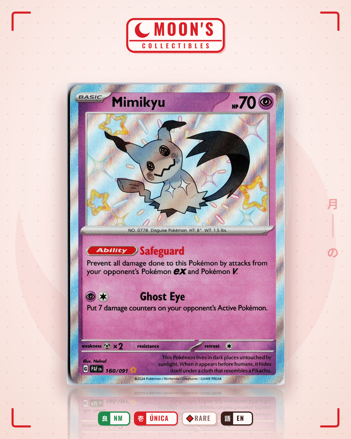 Carta Pokémon Mimikyu · Paldean Fates #160/091 (NM) — pieza única en Moon's Collectibles México