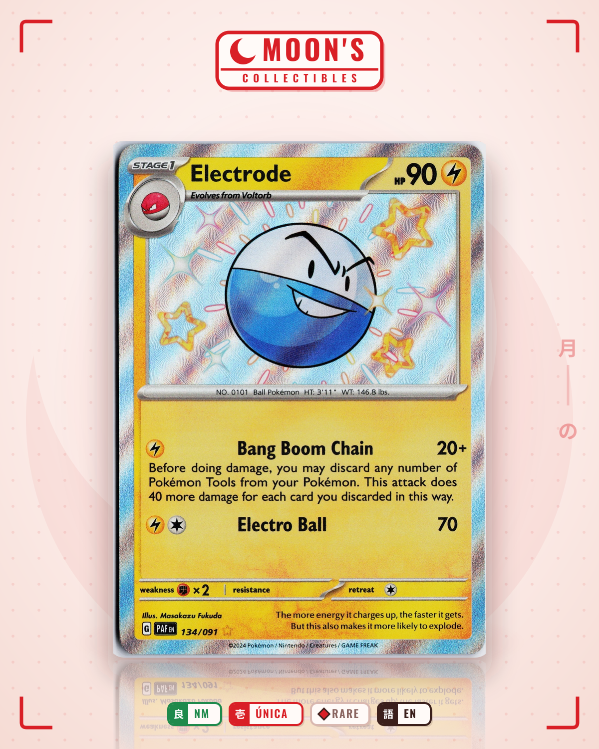 Carta Pokémon Electrode · Paldean Fates #134/091 (NM) — pieza única en Moon's Collectibles México