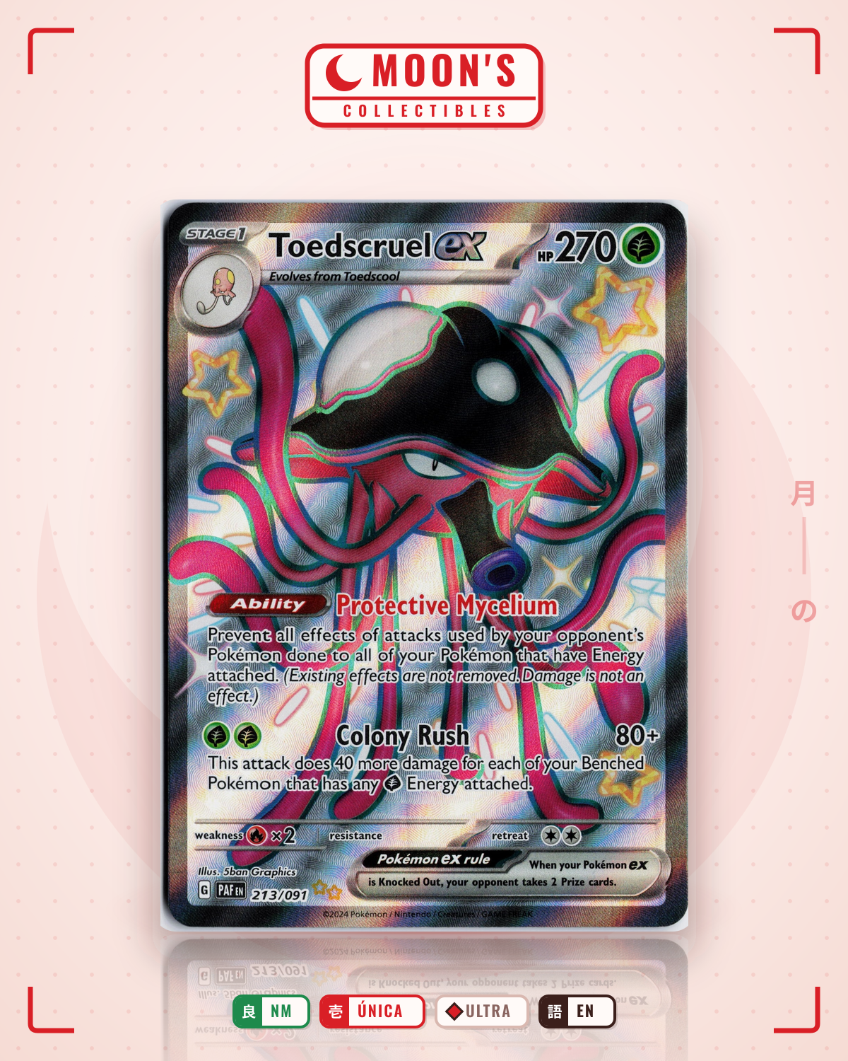 Carta Pokémon Toedscruel ex · Paldean Fates #213/091 (NM) — pieza única en Moon's Collectibles México