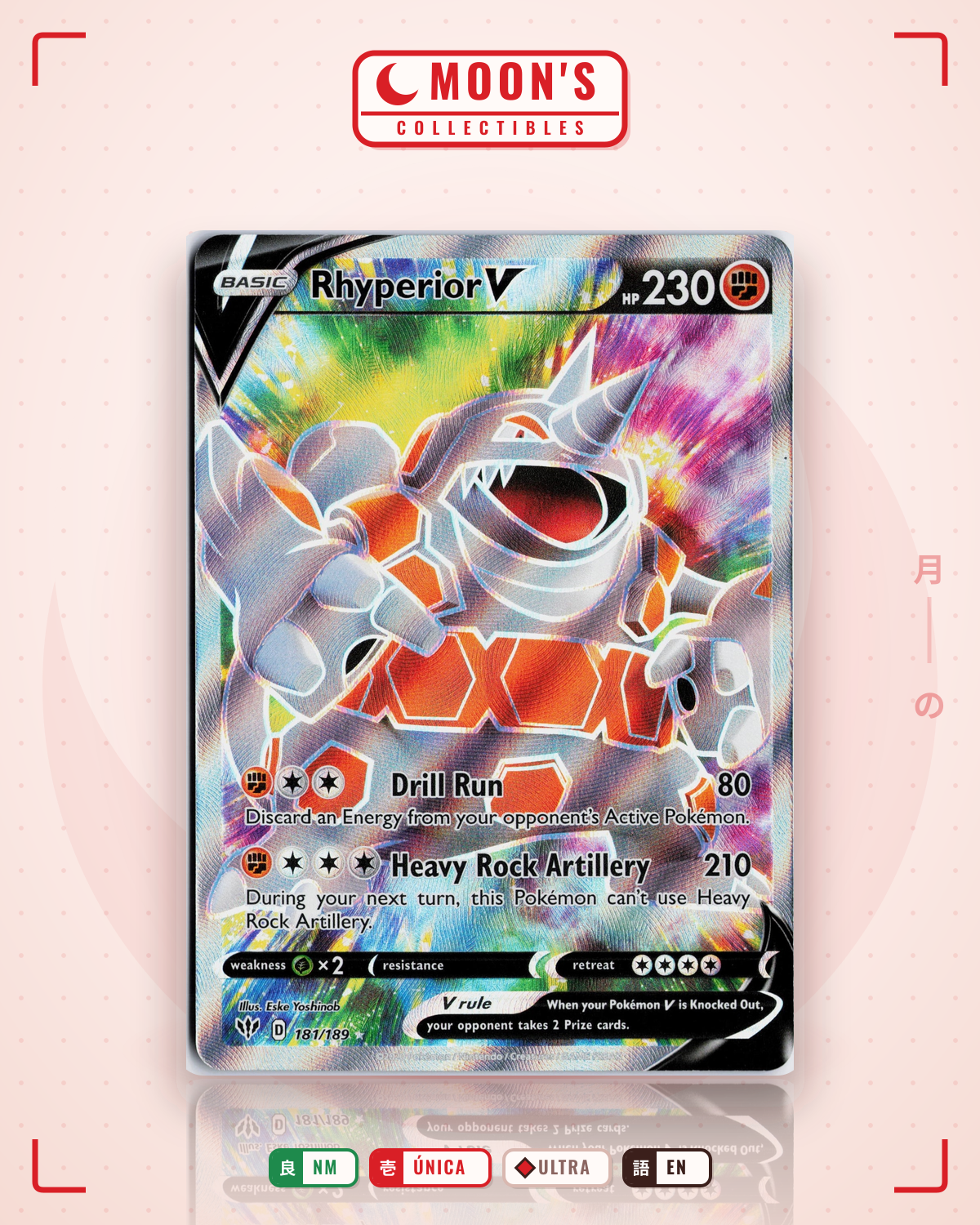 Carta Pokémon Rhyperior V · Darkness Ablaze #181/189 (NM) — pieza única en Moon's Collectibles México