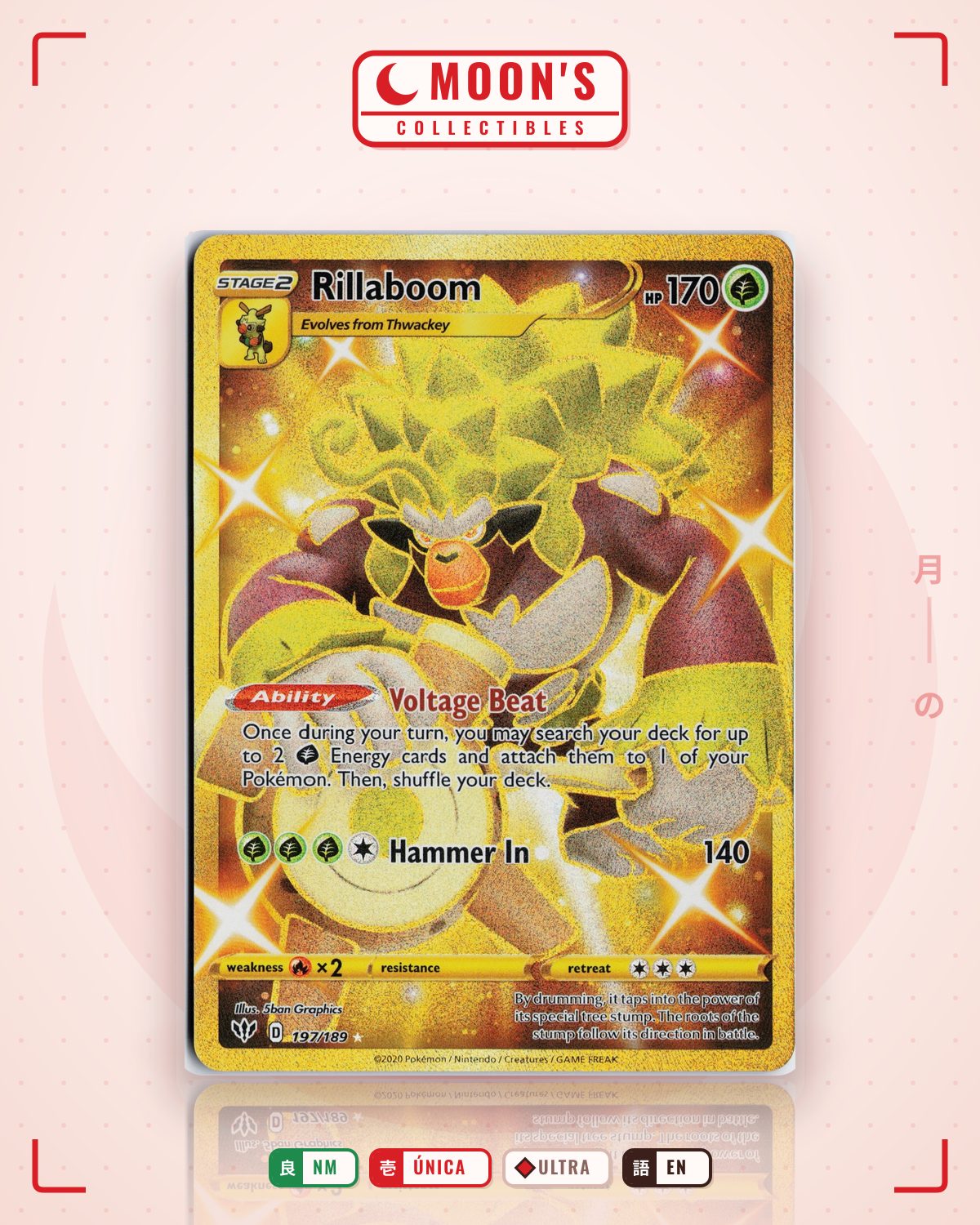 Carta Pokémon Rillaboom · Darkness Ablaze #197/189 (NM) — pieza única en Moon's Collectibles México
