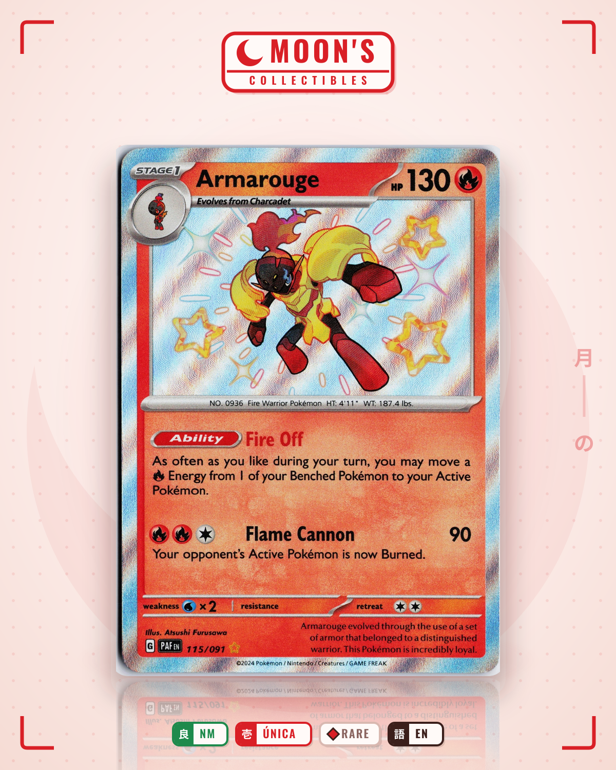 Carta Pokémon Armarouge · Paldean Fates #115/091 (NM) — pieza única en Moon's Collectibles México