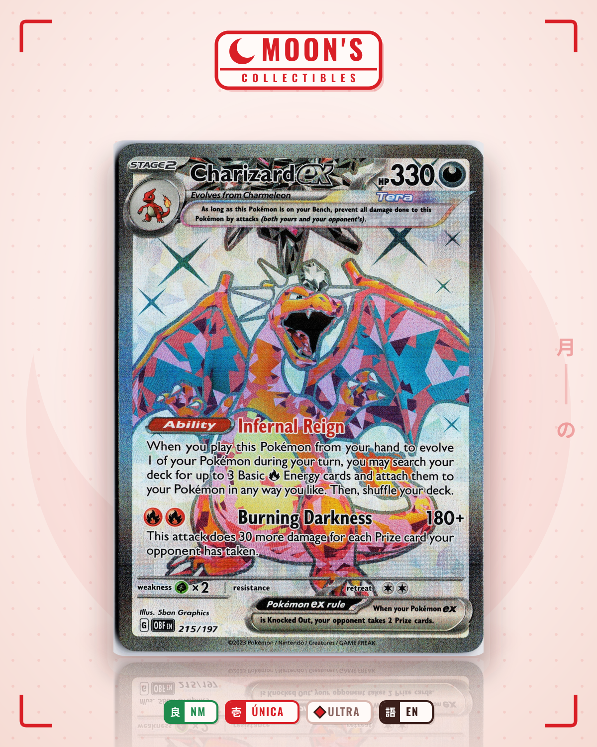 Carta Pokémon Charizard ex · Obsidian Flames #215/197 (NM) — pieza única en Moon's Collectibles México