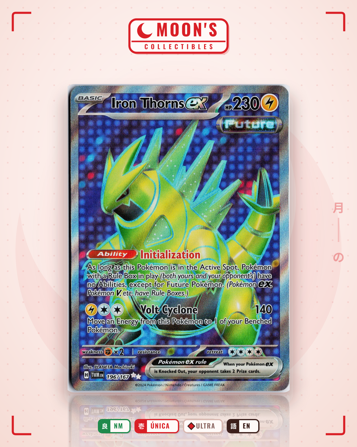 Carta Pokémon Iron Thorns ex · Twilight Masquerade #196/167 (NM) — pieza única en Moon's Collectibles México