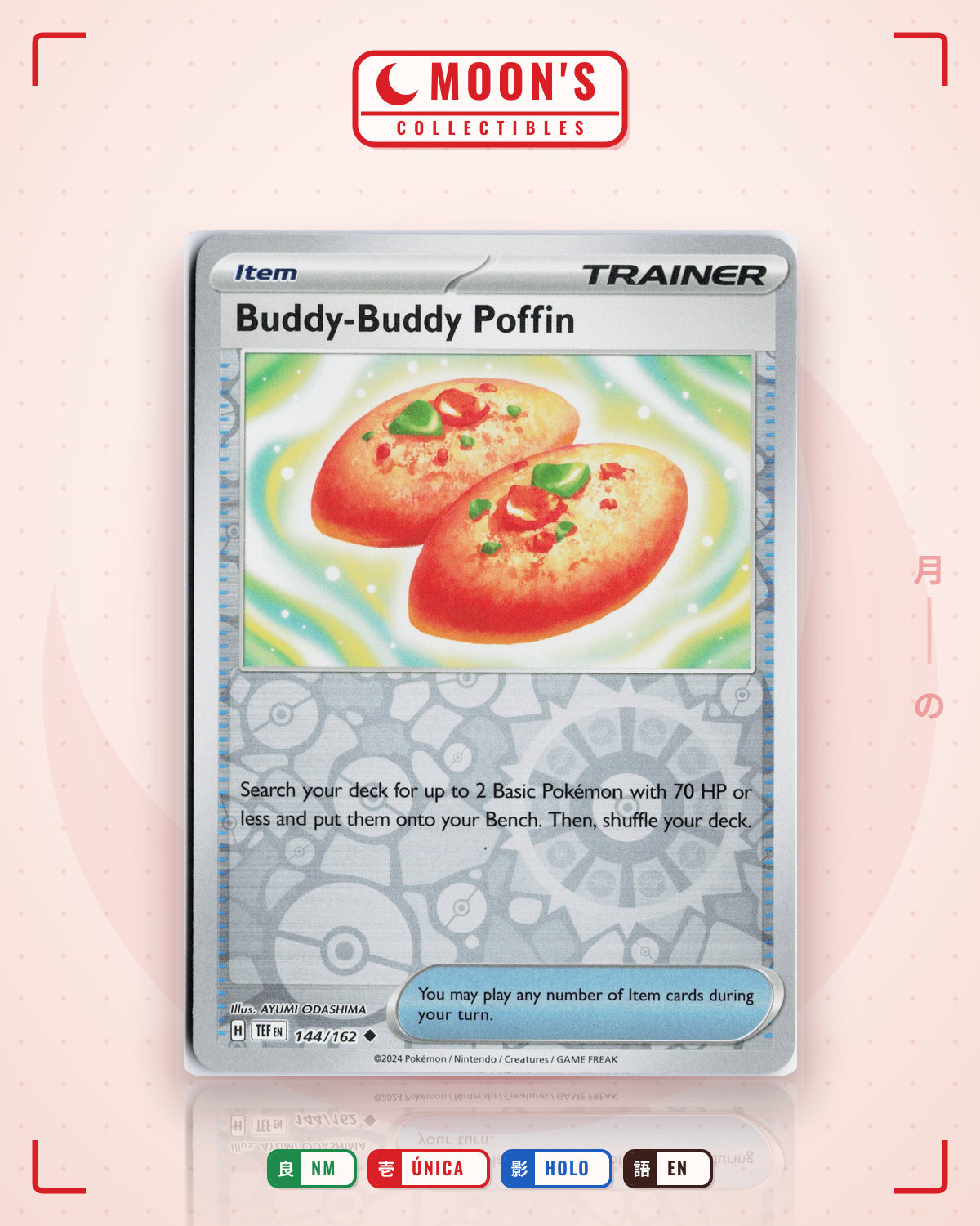 Carta Pokémon Buddy-Buddy Poffin · Temporal Forces #144/162 (NM) — pieza única en Moon's Collectibles México