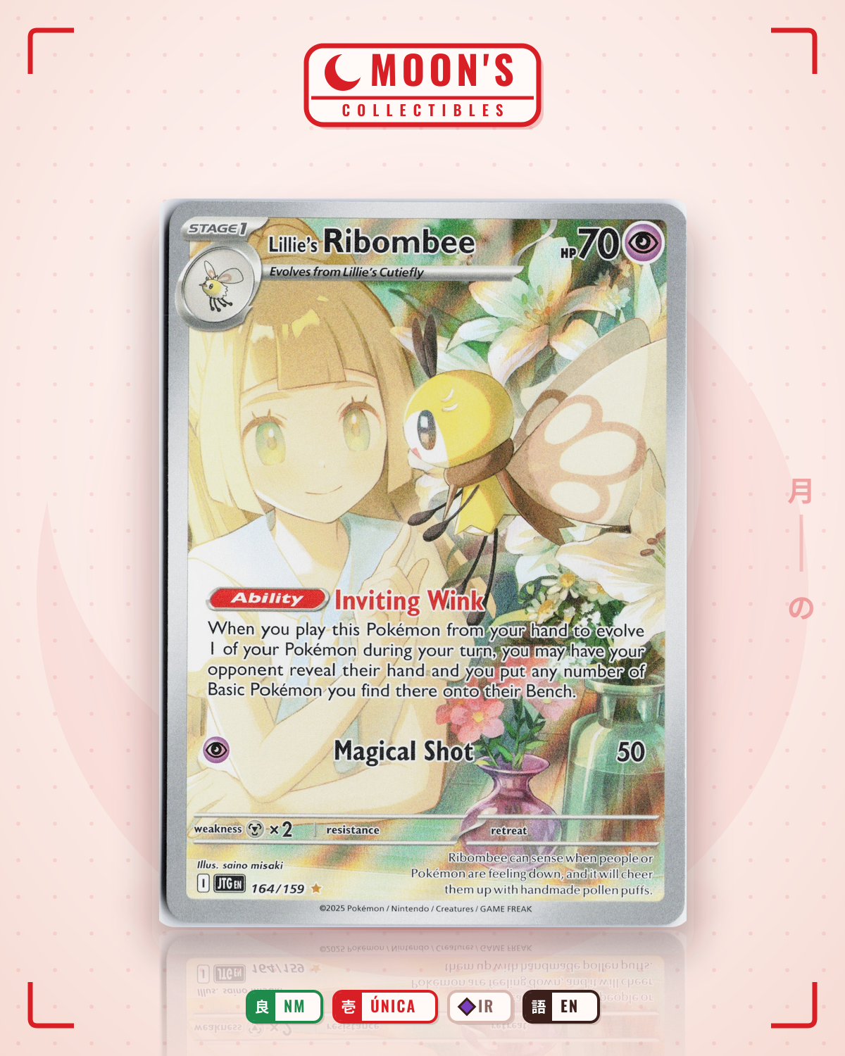 Carta Pokémon Lillie's Ribombee · Journey Together #164/159 (NM) — pieza única en Moon's Collectibles México