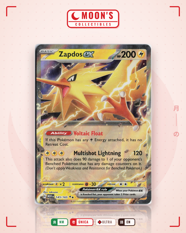Carta Pokémon Zapdos ex · 151 #145/165 (NM) — pieza única en Moon's Collectibles México