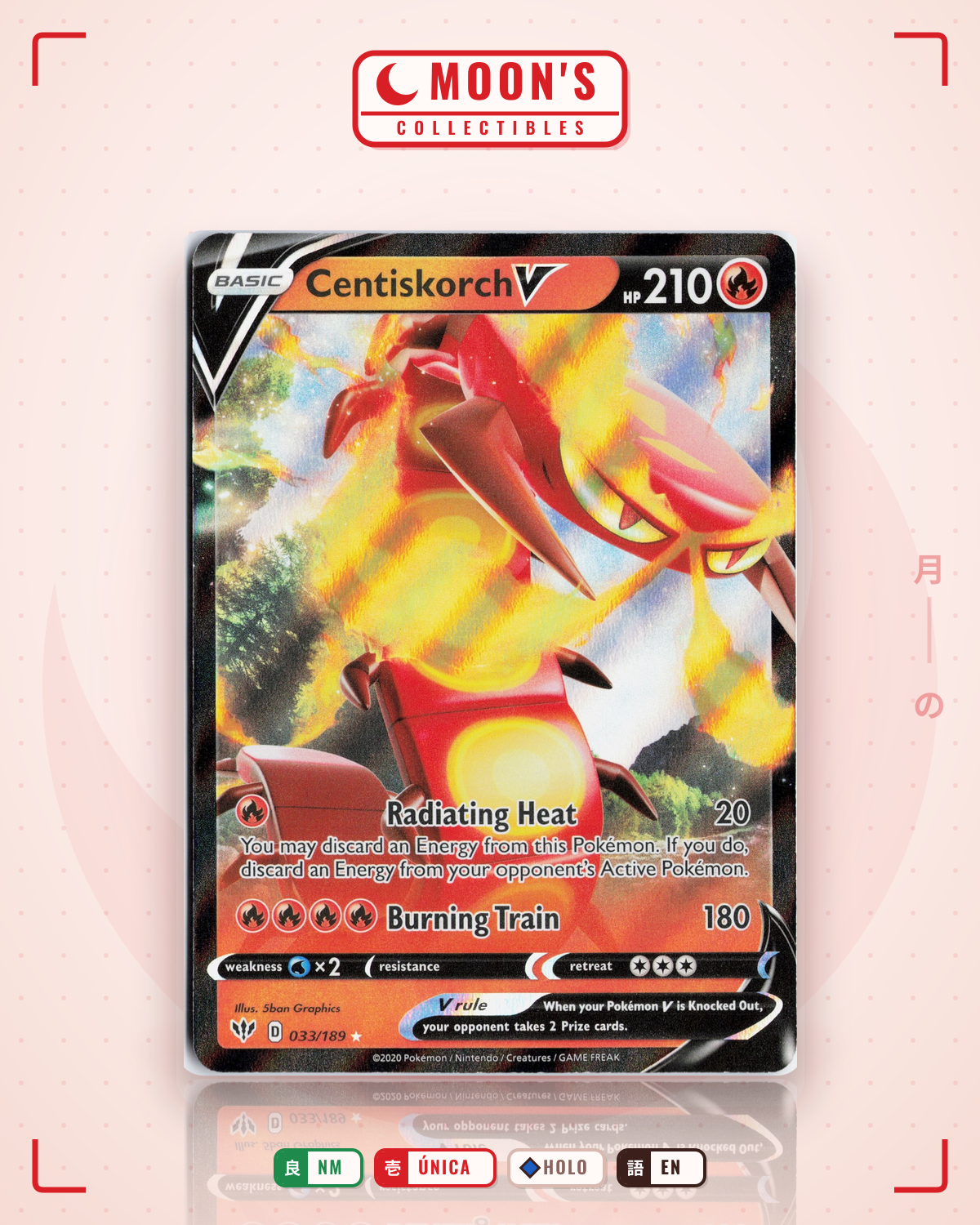 Carta Pokémon Centiskorch V · Darkness Ablaze #033/189 (NM) — pieza única en Moon's Collectibles México