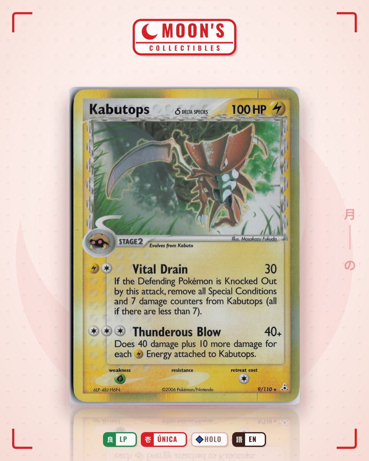 Carta Pokémon Kabutops δ · Holon Phantoms #9/110 (LP) — pieza única en Moon's Collectibles México
