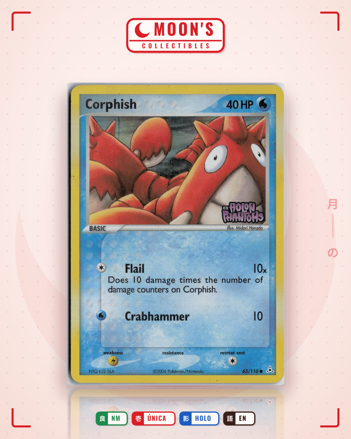 Carta Pokémon Corphish · Holon Phantoms #63/110 (NM) — pieza única en Moon's Collectibles México