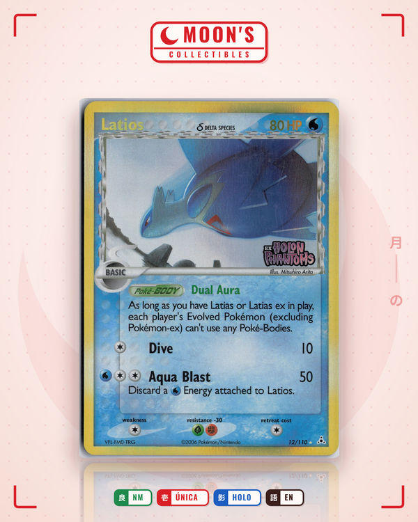 Carta Pokémon Latios δ · Holon Phantoms #12/110 (NM) — pieza única en Moon's Collectibles México